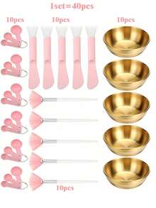 1-40pcs Professional Esthetician Facial Care Spa Set, Portable Face Mask Mixing Bowl, Dual-Head Silicone Brush Scraper, Fan-Shaped Mask Applicator Brush, Measuring Spoon, Suitable For Spa Centers And Home Gatherings, Sleepovers, Party, Skincare Mask Mixing Tool Kit - Multicolor - View 17