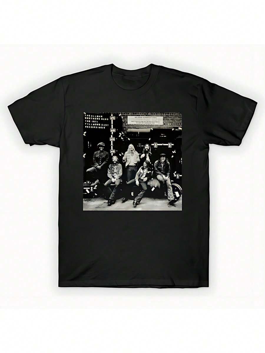 Allman Brothers Band Graphic Women's Pattern Print TShirt Vintage Rock Concert Style Tee, Soft Pure Cotton Top For Music Lovers, Casual Daily Wear & Thoughtful Gift Idea - 黑色 - 查看 1