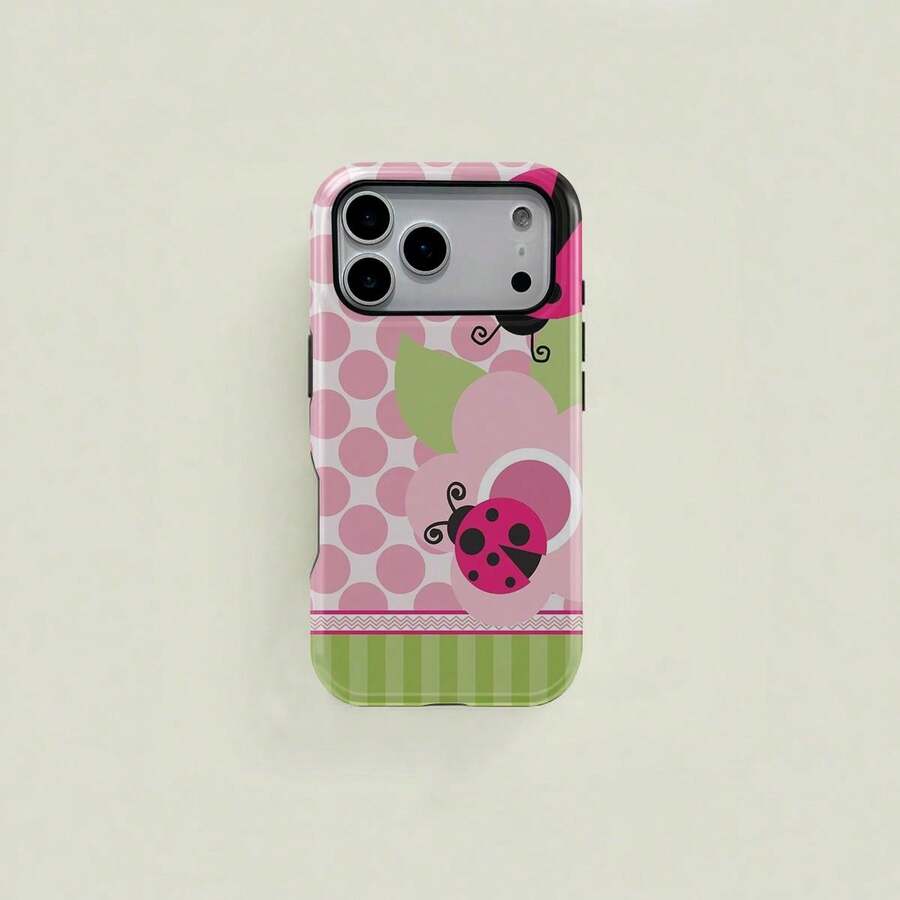 Floral Dot Ladybug Print Phone Case, Durable Two-In-One Protection, Fits 17 16 15 14 13 12 11 Pro. - trắng - Xem 1