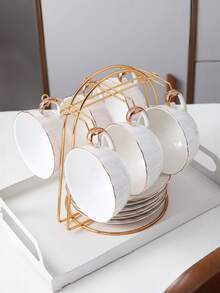 Minimalist Mug Hook, Foldable Cup & Saucer Iron Rack, Niche Design Sense Black/Gold Foldable 6/4 Cup & Saucer Iron Rack