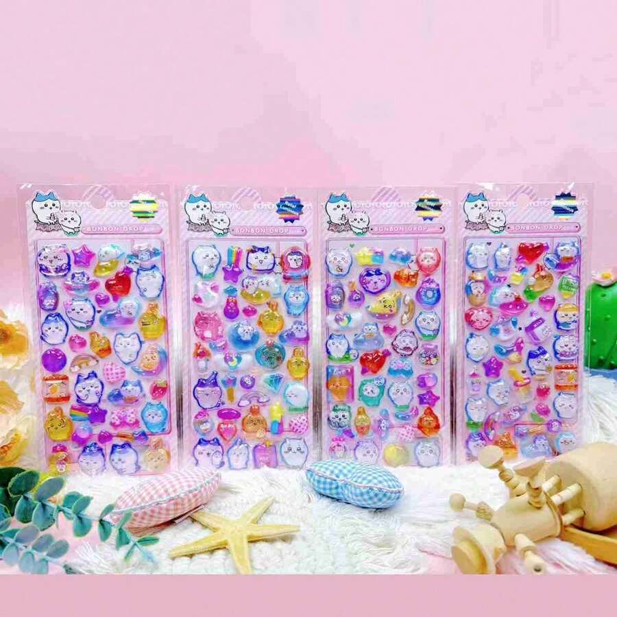 1张 2026新款可爱日系动漫卡通周边高颜值减压趣味贴纸，多巴胺粉色边框贴纸，可爱减压贴纸，趣味贴纸，日系爆款动漫周边贴纸，多巴胺少女爱心高颜值贴纸 - 彩色 - 查看 1