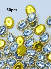 50pcs White Oval Bicolor Sunflower Handmade Rhinestone Claw, Suitable For Clothing, Shoes, Hats, Bags And Other DIY Decoration Materials And Accessories - White - View 6