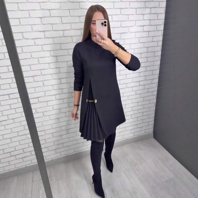 black mini dress with tights Lace-Up Draped in In response to your fervent requests Long Sleeve Black Dress With