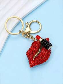 1pc Women's Creative & Fashionable Rhinestone-Studded Red Lips Keychain, Charm Lip Key Ring Gift For Girlfriend On Anniversary Or Valentine's Day Car Accessories Bag Charm School Cute Goth Y2k - Bright Pink - View 2
