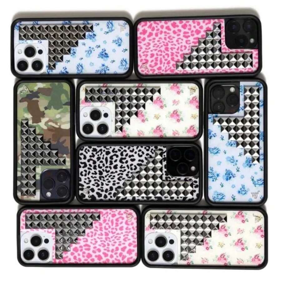 New Wildflower 3D Silver Solid Rivet Leopard Phone Case For IPhone 17 16 15 14 13 12 11 Ais/Pro/Max/Plus Fashion Flower Rivet Wf Cover - 4 - 查看 1