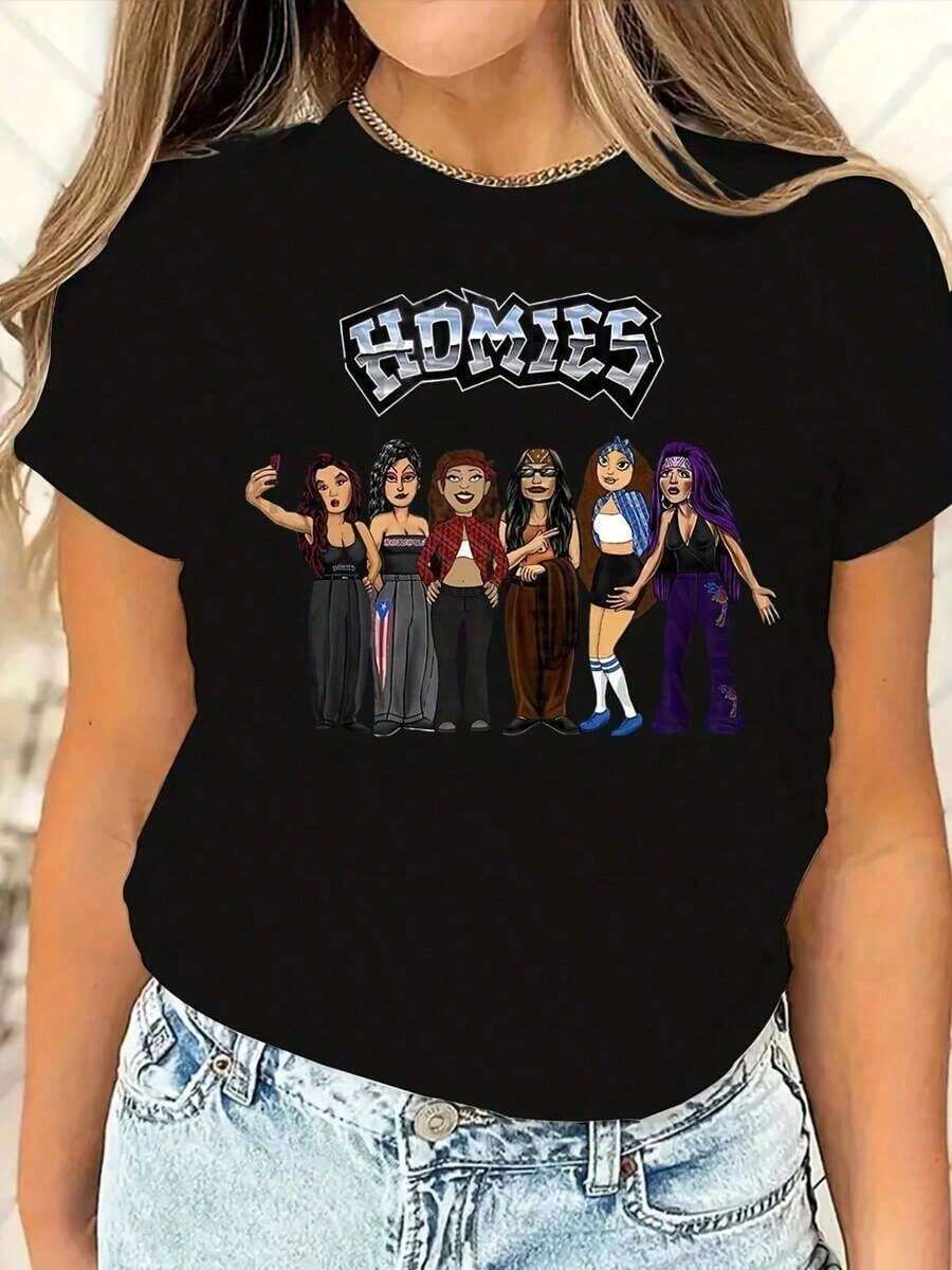 Homies Selfie-Shirt - Fun Cartoon Design - Stylish Tee Women - Besties - màu đen - Xem 1