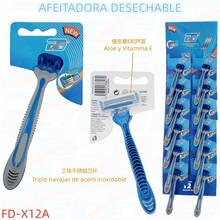 FD Juego de Rasuradoras desechable 12 piezas con mago ergonómico antideslizante Kit de Rastrillos de Triple Hojas de acero inoxidable Tira lubricante de Aloe y Vitamina E Cabezal flexible y lavable Paquete de Afeitadora manual para hombre y mujer