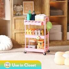 Makeup Cart Organizer With Drawers Floor Skincare Organizers Vanity Storage Organizer Rolling Makeup Bathroom Storage Cart Cosmetics Display Cases For Skin Care Perfume Nail Polish Pink - 粉紅色+3層 - 查看 6