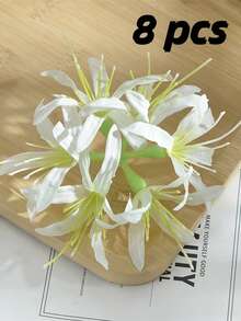 8朵逼真的红色孤挺花 - 波西米亚风格优雅女士头饰，饰以绿色叶片细节，适合夏季海滩、婚礼和派对，逼真的花瓣设计 - 彩色 - 查看 19