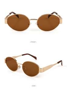 Oval Metal Frame Women's Fashion New Y2K Streetwear Polygonal Glasses - M12 Gold Tea 1 Pair M12-2 Gold Gray 1 Pair - View 7