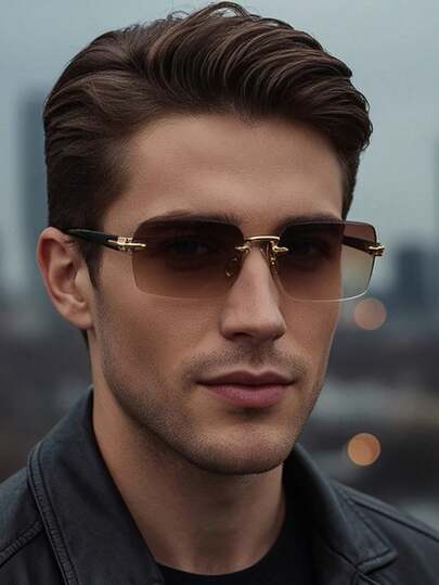 方形无框眼镜，轻巧设计，PC镜片，男女皆宜，适合日常佩戴或聚会场合，男士复古配饰