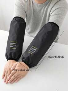 1 par de cubremangos impermeables y extra largos, con patrón de letras, resistentes al aceite y a las manchas, herramienta de limpieza de cocina - Negro - Ver 3