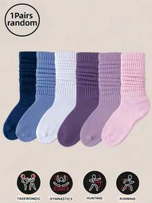 1/6 双装女士休闲时尚过膝袜，颜色随机，包括蓝色、浅蓝色、白色、粉色、浅粉色、紫色 - 彩色 - 查看 9