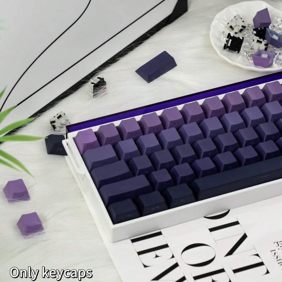 Juego de 134 teclas PBT degradado púrpura, ergonómico y cómodo, compatible con teclados mecánicos MX, experiencia de escritura suave, material PBT duradero, mejor regalo para entusiastas de teclados - degradado púrpura - Ver 1