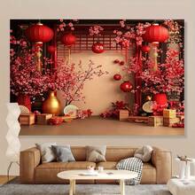 1 件装，涤纶材质，中国新年主题派对背景，中国春节庆祝活动，红灯笼，鲜花，摄影背景，新年派对，成人摄影道具 - 多色6 - 查看 7