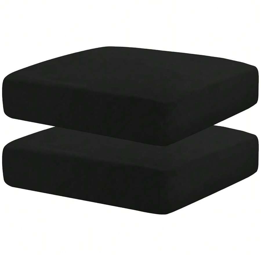 MAXIJIN Velvet Stretch Cushion Covers Couch Cushion Slipcovers Loveseat Sofa Sest Covers For Individual Cushions With Elastic Bottom (2 Piece Loveseat Seat Slipcovers, Black) - 黑色的 - 查看 1