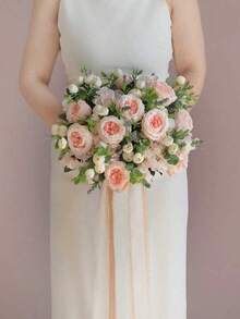 1束/3束粉色仿真绣球牡丹玫瑰花束，适合家居装饰、婚礼新娘捧花、情人节礼物 - 淺粉色 - 查看 8