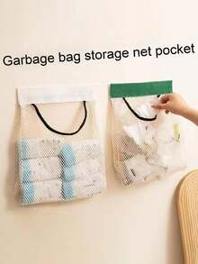 1pc/Set Multifunctional Wall-Mounted Kitchen Trash Bag Holder, Large Capacity Storage Bag, Plastic Bag Organizer, Hook And Loop Mesh Bag - Multicolor - View 4