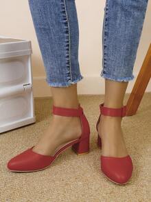 女士厚底高跟时尚镂空舒适搭扣凉鞋 - 紅色 - 查看 6