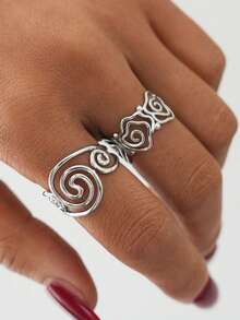2pcs/1pc 18K Gold Plated Stainless Steel Hollow Spiral Rings For Women, Waterproof, Suitable For Summer Wear, High Quality Women Jewelry, Suitable For Daily Wear - Silver - View 3
