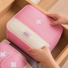 1 Extra-Large First Aid Kit Storage Bag - Durable Oxford Cloth Multi-Compartment Portable Medicine And Emergency Supplies Storage Case, Suitable For Home, Travel, Camping, And Office Use - Hồng - Xem 2