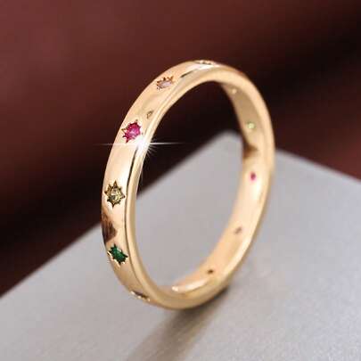 1pc Fashion Full Circle Star Design Cubic Zirconia Women Ring