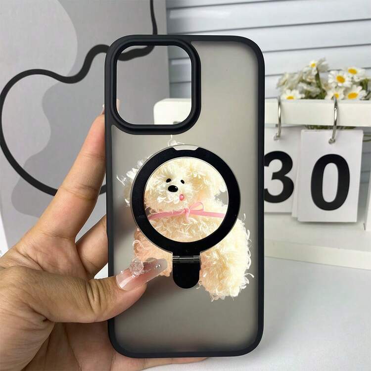 Cute Plush Puppy Pink Bow Phone Case, Magnetic Phone Case, TPU+PC Shockproof 2-In-1 Design, 1500 Magnetic Stand, Invisible Flat Stand, Lens Protection, Suitable For IPhone 17, 16, 15, 14, 13, 12 Plus, Pro, Max, And Air. A Great Gift For Friends, Loved Ones, Or Yourself. - 黑色 - 查看 28