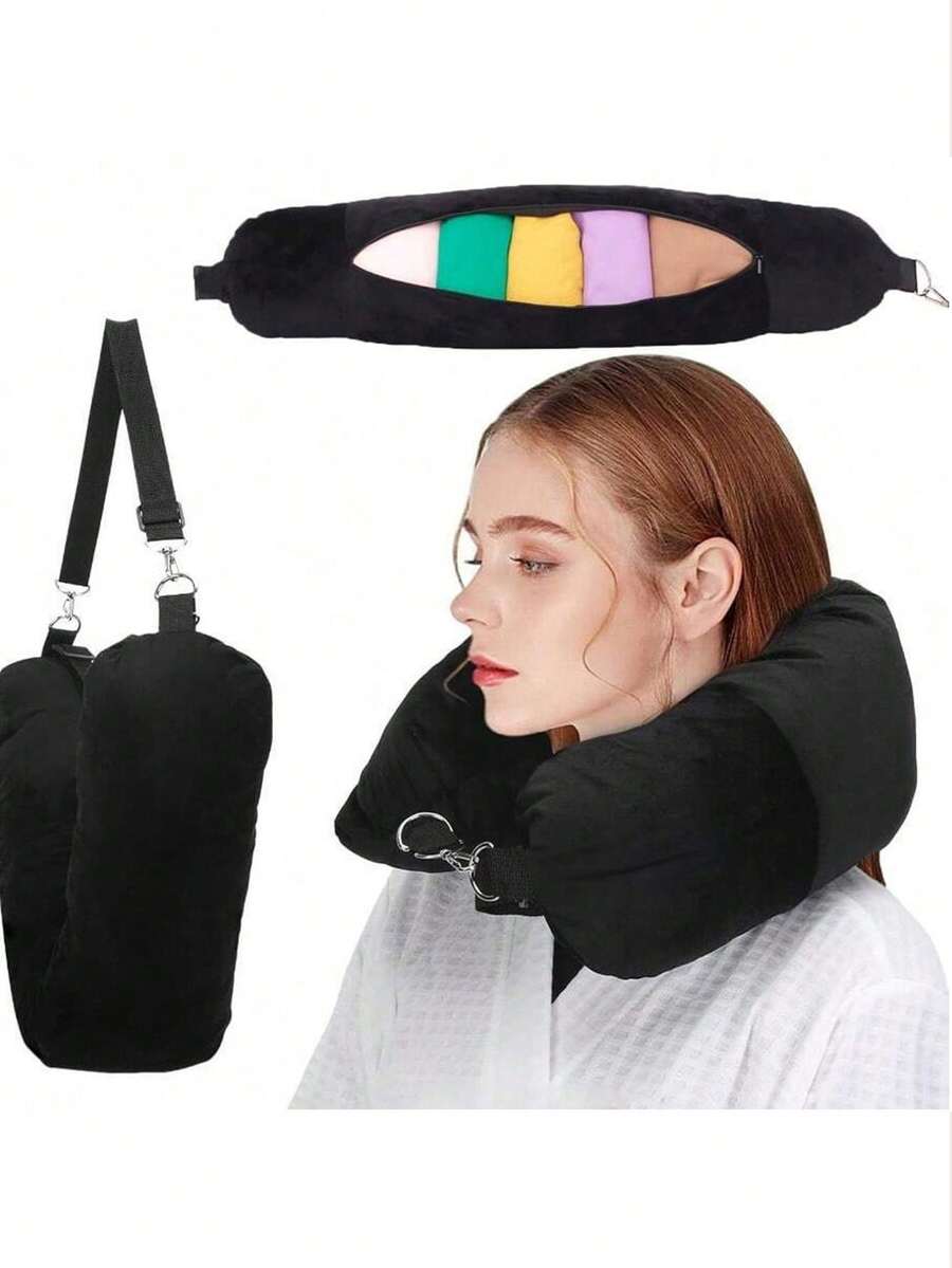 1个超柔软旅行颈枕，大号可调节枕芯，带长拉链，可替换枕芯，方便携带，无需额外行李费。柔软天鹅绒枕套，不含枕芯，方便携带，适用于汽车、飞机及各种场合。配有收纳袋和绑带，是旅行的理想之选。
