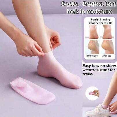 3只/2只/1只装硅胶保湿舒缓袜，高弹力压缩袜，可重复使用芦荟袜，女士防滑凝胶后跟袜，可搭配您喜爱的乳液和面霜使用