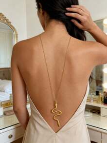 1 pieza Collar con colgante de serpiente chapado en oro de 18K de acero inoxidable, collar de superposición de moda adecuado para uso diario, ocasiones, citas, estilo callejero