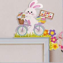 1 Peça Encantador Coelho da Páscoa em Forma de Bicicleta 2D Decoração de Canto em Acrílico - Colorido Moldura de Porta e Acento de Parede com Texto "Feliz Páscoa", Motivos Florais e de Ovos - Ideal para Decoração Doméstica, Escritório e Festa - Multicolorido - Visão 5