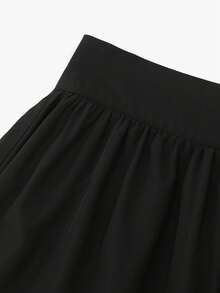 Elegant Women's French Style Black Long Flared Pleated Polyester Skirt, With Zipper Detail, Slightly Stretchy Fabric, Fashion Versatile For Date, Commute, All Seasons, Ramadan - Black - View 4