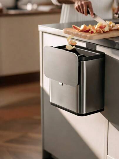 1 thùng rác nhà bếp treo tường bằng thép không gỉ tiết kiệm không gian, có nắp và xô bên trong, lắp đặt không cần khoan: Đa năng và di động cho nhà bếp, xe hơi, phòng tắm – Nâng tầm cuộc sống gia đình, nhà bếp, phòng tắm và đồ dùng gia đình của bạn.