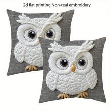 2 件装可爱白色猫头鹰抱枕套，18x18 英寸，柔软毛绒面料，带拉链 - 无刺绣设计，适用于客厅、露台、沙发装饰 - 仅限手洗，不含枕芯，猫头鹰家居装饰 - 彩色 - 查看 10