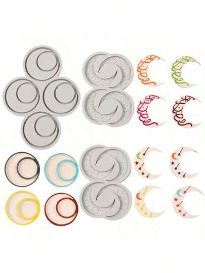 1pc Ramadan Crescent Moon & Star Shaped Silicone Mold, Random Color Silicone Mold Suitable For DIY Gummy, Chocolate, Clay, Soap, Cake Decoration, Baking Tools