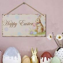1 Piece Of Easter Wooden Home Decoration, Easter Bunny Ornament, Easter Door Hanger, Happy Easter Bunny Decoration, Easter Wooden Hanging Wall And Door Decoration Sign For Holiday Home Decoration - Multicolor - View 3