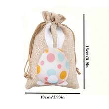 6/12 Piezas Bolsas de yute con cordón estilo Pascua, bolsas de yute con cordón de Pascua con diseño de conejito, bolsas de regalo de lino con cordones de yute dobles, bolsas de Pascua de yute con estilo de dibujos animados - Multicolor - Ver 3