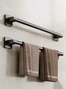 1pc No-Drill Multifunctional Storage Rack, Bathroom Towel Holder, Toilet Organizer, Kitchen Shelf - Black - View 2