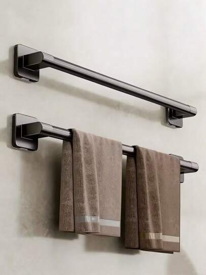 حامل منشفة مثبت على الحائط، رف منشفة ألومنيوم سهل التركيب - رف تخزين متعدد الوظائف، إكسسوارات أدوات الحمام، رف تخزين للحمام والمطبخ مثبت على الحائط بدون حفر، أدوات الحمام