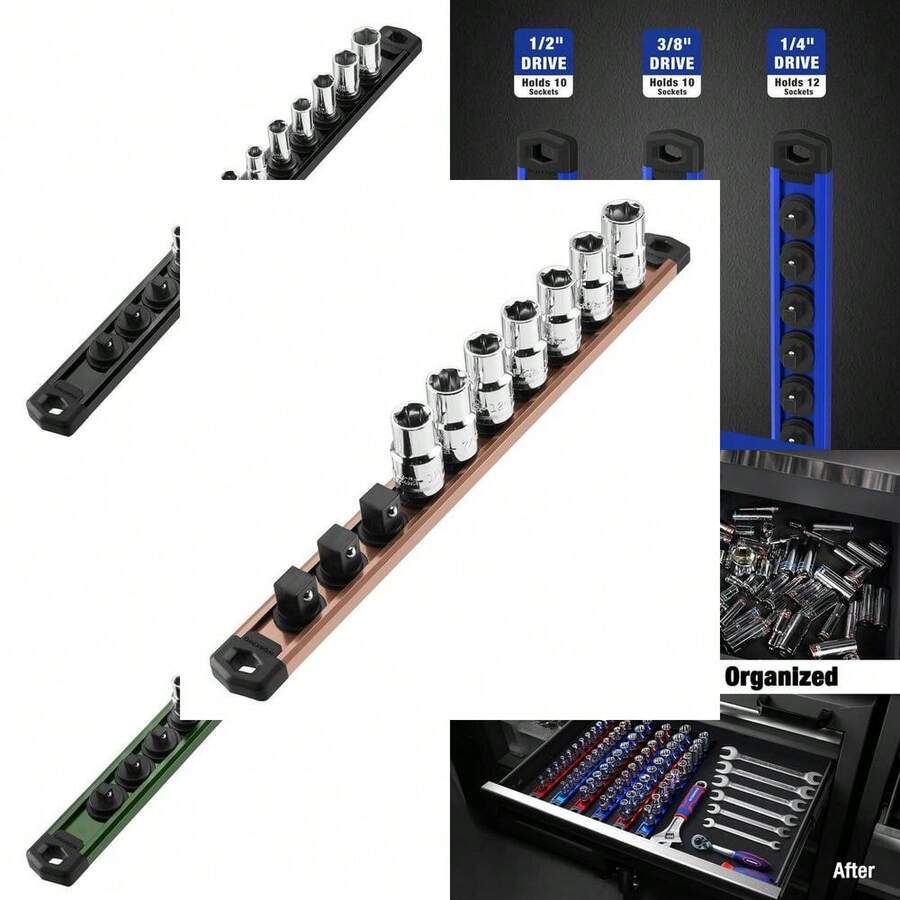 WORKPRO Magnetic Socket Organizer, Drive Aluminum Alloy Socket Rail ...