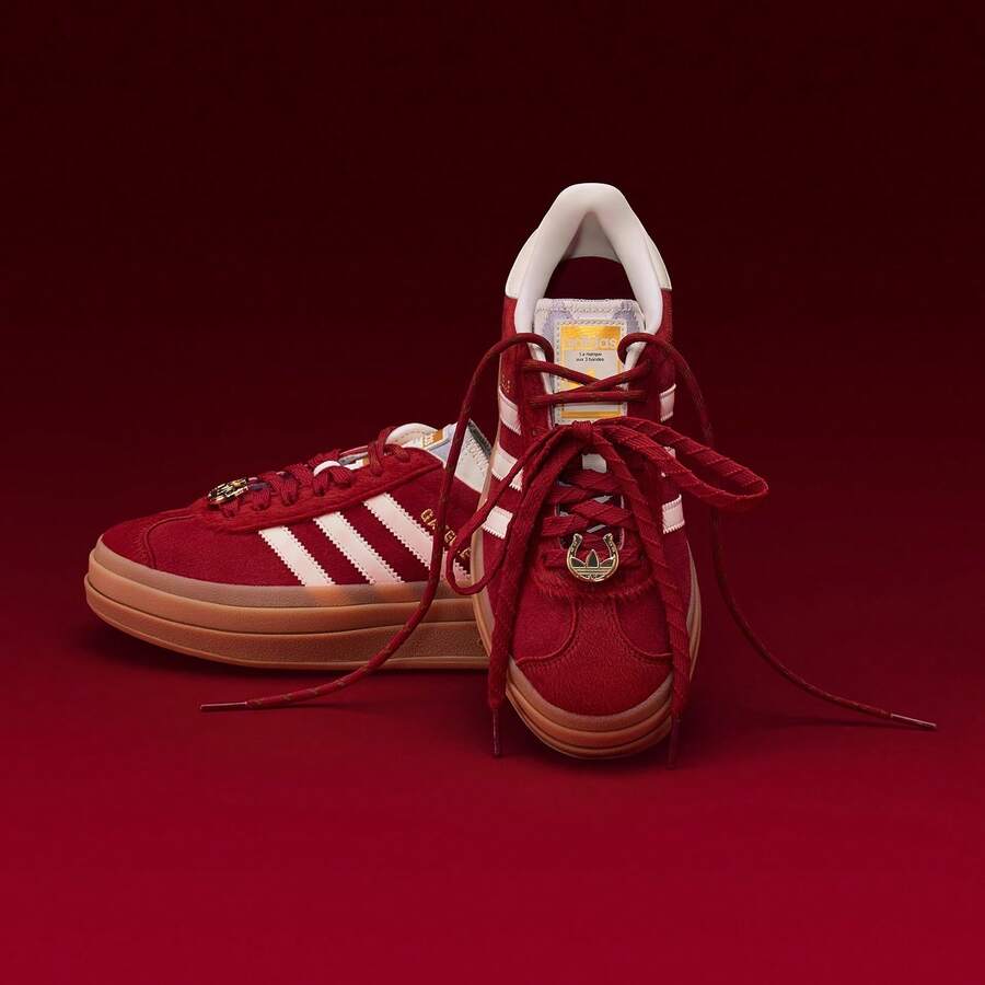 Adidas GAZELLE BOLD W Collaboration Model "T-Toe Sneaker" New Year Classic Thick Sole Sports Skateboard Shoes - Red - View 1