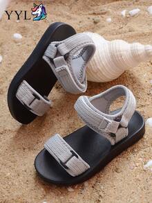 New Fashion Summer Baby Comfortable Hook And Loop Non-Slip Wear-Resistant Beach Sandals, Solid Color Lightweight Stylish Easy To Match, Minimalist Style, Campus Style, Casual Sports Sandals, Suitable For Daily Wear - Grey - View 3