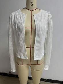 2025 Spring New Women's Fashion Stand Collar Solid Color Sequin Jacket Short Casual Versatile Small Jacket - White - View 5