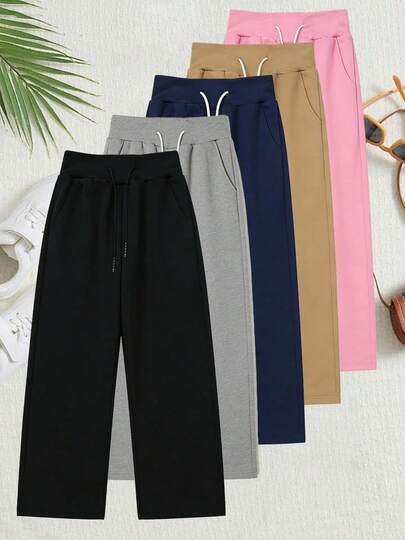 Women's Minimalist High Waist Wide Leg Sweatpants, Suitable For Spring And Summer, Casual Comfortable Elastic Sports Pants, High Stretch Yoga Pants, Women's Sportswear, Knit Fabric, Elastic And Comfortable, Suitable For Daily Wear And Exercise