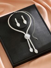 1/2/3/4pcs Set Tassel Design Bridal Women's Fashion Crystal Necklace Jewelry Set, Luxurious Jewelry Set, Suitable For Wedding, Birthday Gift, Party - 808668 - View 4