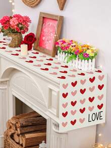 1Pc 13 X 72 Inch Heart-Patterned Polyester Valentine's Day Decorative Table Runner, A Romantic Valentine's Day Decoration In White, Pink, And Red With A "LOVE" Pattern, Stain-Resistant And Heat-Insulating, Perfect For Valentine's Day Parties, Romantic Weddings, And Gatherings With Friends; A Versatile Table Runner Suitable For All Seasons. - Nhiều màu - Xem 2
