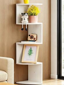 1pc Wall-Mounted 5-Tier Semi-Circle Corner Storage Rack, Wall-Mounted Bookshelf (Lighting Not Included) - White - View 3