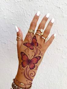 4PCS Red Henna Ramadan Mandala Rose With Red Vine Pattern Temporary Tattoo Stickers For Brides - Hand, Ankle, Body Waterproof Fake Henna Tattoos