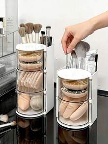 旋转多层化妆品收纳盒，透明防尘化妆工具收纳盒，精致化妆海绵收纳盒，桌面化妆品整理盒，化妆品盒，粉扑收纳盒，珠宝收纳盒