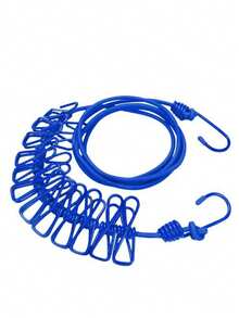 1pc Portable Travel Clothesline, Retractable Camping Clothesline, Adjustable Length With 12 Clips, Suitable For Indoor/Outdoor Drying Clothes, Household Items, Elastic Design For Backyard, Resort, And Hotel Balcony, Easy Installation And Space-Saving